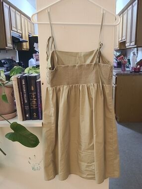 Express Khaki Tie-Shoulder Smocked Mini Dress